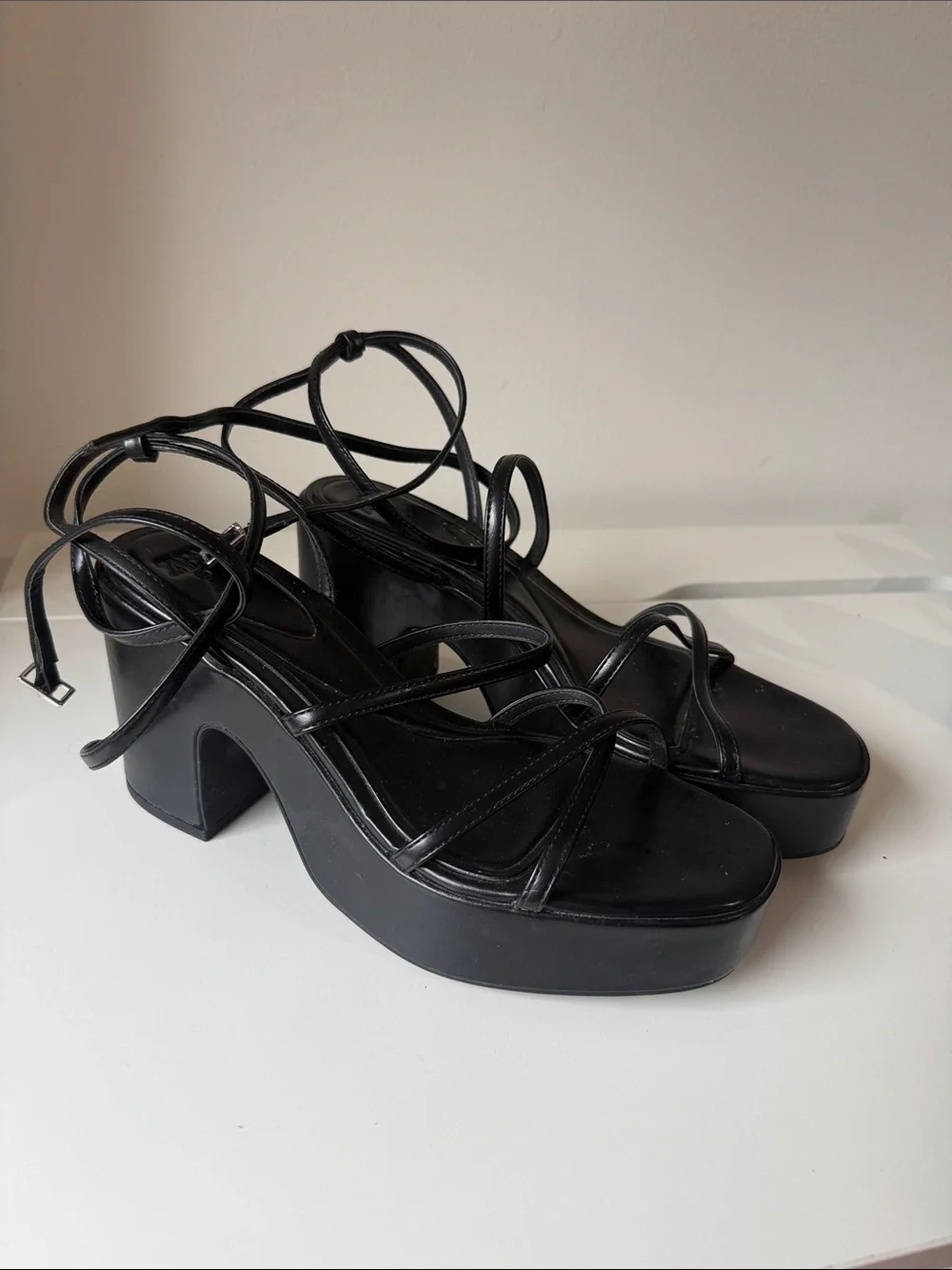 ZARA Black Strappy Platform Heeled Sandals